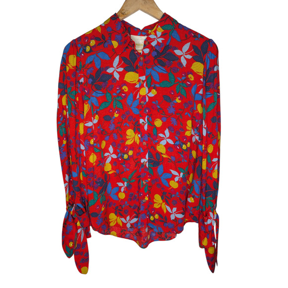 Anthropologie MAEVE Blithe Button Down Shirt Red Fruit Floral Challis - Picture 3 of 8